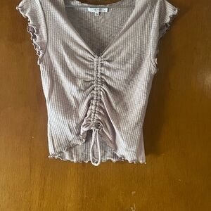 Ruched Ribbed Crop Top - Light Pink